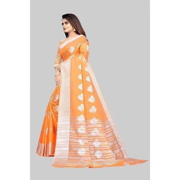 Women's Cotton Silk Floral Saree With Unstitched Blouse (Orange, 5.5 Mtr) - Image 5