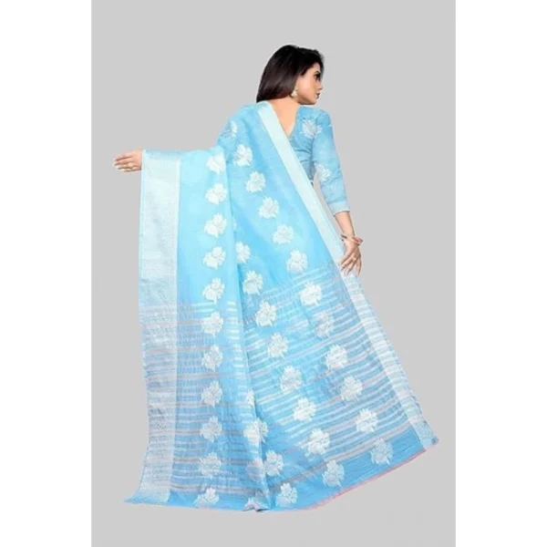 Women's Cotton Silk Floral Saree With Unstitched Blouse (Rama, 5.5 Mtr) - Image 3