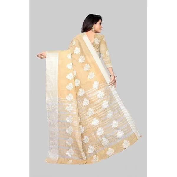 Women's Cotton Silk Floral Saree With Unstitched Blouse (Beige, 5.5 Mtr) - Image 2