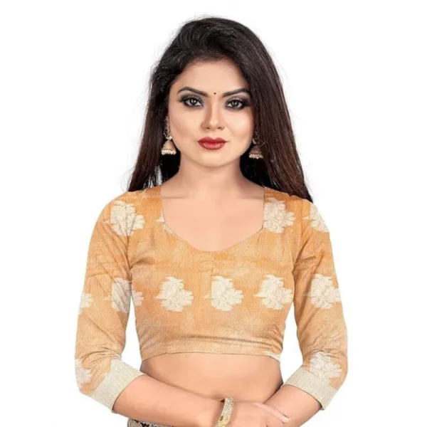Women's Cotton Silk Floral Saree With Unstitched Blouse (Orange, 5.5 Mtr) - Image 2