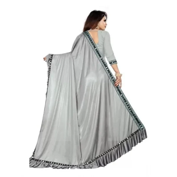 Women's Malai Lining Solid Saree With Unstitched Blouse (Grey, 5.5 Mtr) - Image 3