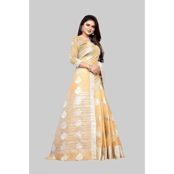 Women's Cotton Silk Floral Saree With Unstitched Blouse (Beige, 5.5 Mtr) - Image 4