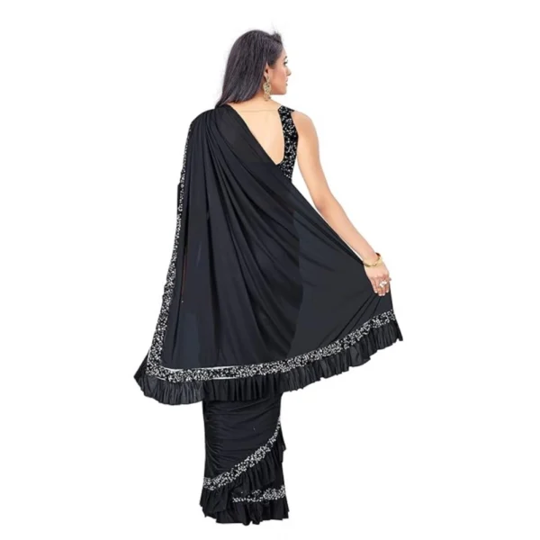 Women's Lycra Solid Saree With Unstitched Blouse (Black, 5.5 Mtr) - Image 3