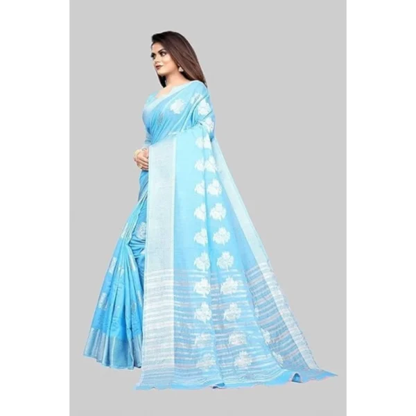 Women's Cotton Silk Floral Saree With Unstitched Blouse (Rama, 5.5 Mtr) - Image 5