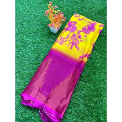 Women's Chiffon Printed Saree With Unstitched Blouse (Pink, 5-5 Mtrs)