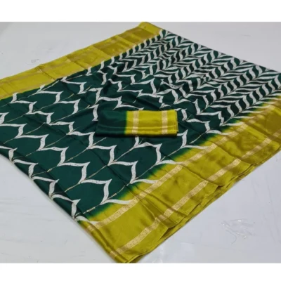 Women's Cotton Printed Saree With Unstitched Blouse (Light-Blue, 5-5 Mtrs)