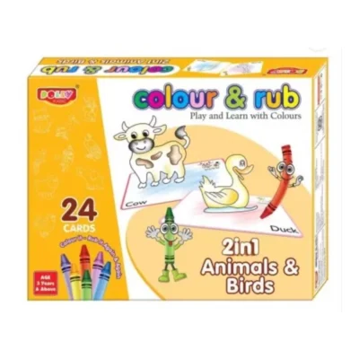 2 in 1 Animals - Birds Colour And Rub With 24 Cards| Cardboard | Educational Kids Collections>Toys | 3+ Years