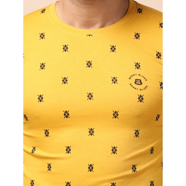 Men's Casual Cotton Printed Round Neck Full Sleeve T-Shirt (Mustard) - Image 6