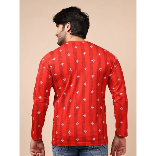 Men's Casual Cotton Printed Round Neck Full Sleeve T-Shirt (Red) - Image 2