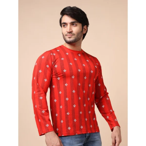 Men's Casual Cotton Printed Round Neck Full Sleeve T-Shirt (Red) - Image 4