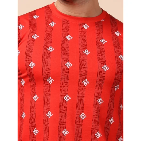 Men's Casual Cotton Printed Round Neck Full Sleeve T-Shirt (Red) - Image 6