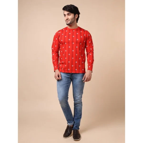 Men's Casual Cotton Printed Round Neck Full Sleeve T-Shirt (Red) - Image 7