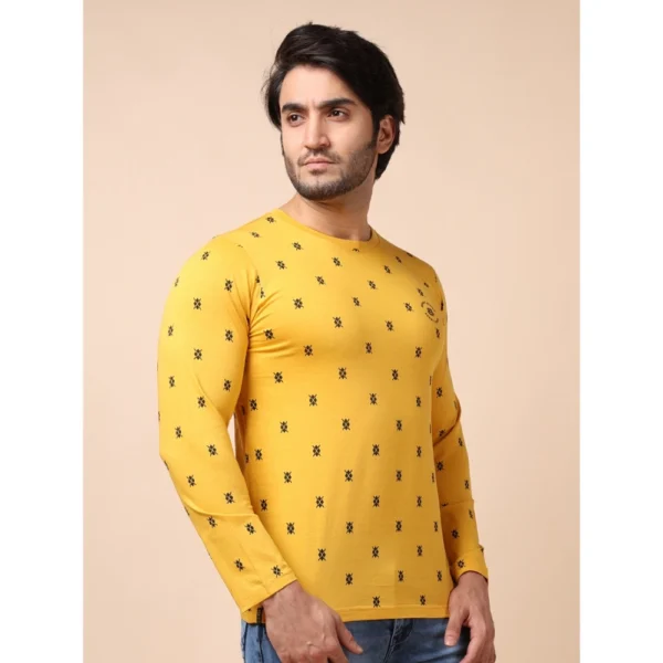 Men's Casual Cotton Printed Round Neck Full Sleeve T-Shirt (Mustard) - Image 4