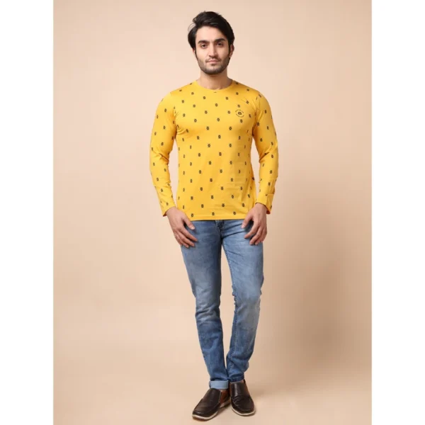 Men's Casual Cotton Printed Round Neck Full Sleeve T-Shirt (Mustard) - Image 7