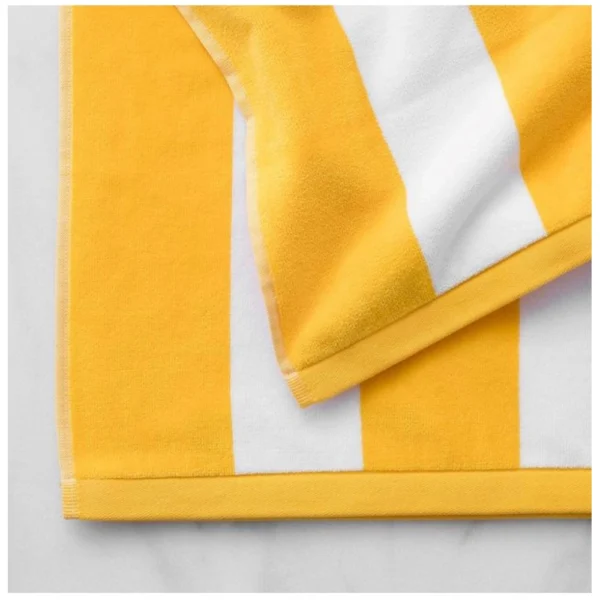Cotton Solid Bath Towels (Yellow & White, Size: 36x71 In) - Image 3