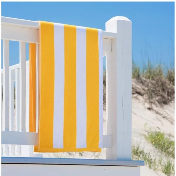 Cotton Solid Bath Towels (Yellow & White, Size: 36x71 In) - Image 2