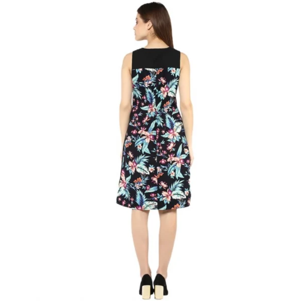 Women's Polyester Printed Sleeveless Above Knee Dress (Black - Multicolor) - Image 7