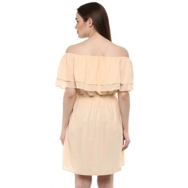 Women's Polyester Solid Sleeveless Knee-Length Dress (Beige) - Image 7