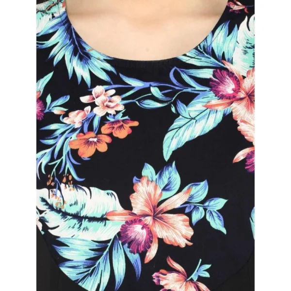 Women's Polyester Printed Sleeveless Above Knee Dress (Black - Multicolor) - Image 2