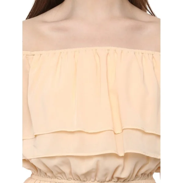 Women's Polyester Solid Sleeveless Knee-Length Dress (Beige) - Image 2