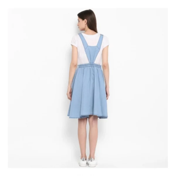 Women's Denim Solid Sleeveless Above Knee Dress (Blue) - Image 7