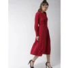 Women's Polyester Pintuck Long Sleeves Below Knee Dress (Red) - Image 3