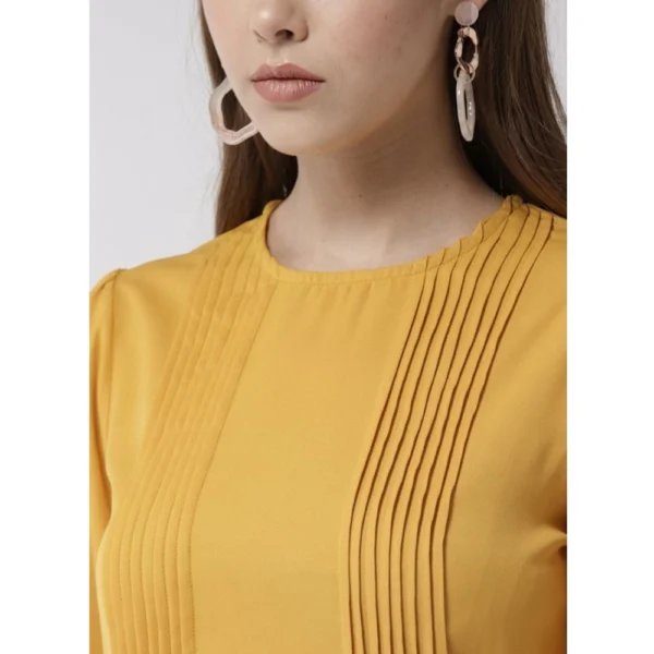 Women's Polyester Pintuck Long Sleeves Below Knee Dress (Yellow) - Image 2