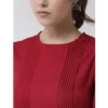 Women's Polyester Pintuck Long Sleeves Below Knee Dress (Red) - Image 2