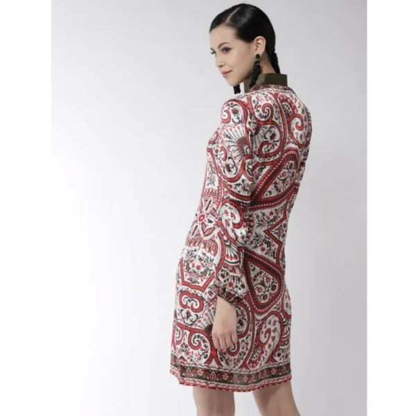 Women's Polyester Printed Long Sleeves Above Knee Dress (Red) - Image 6