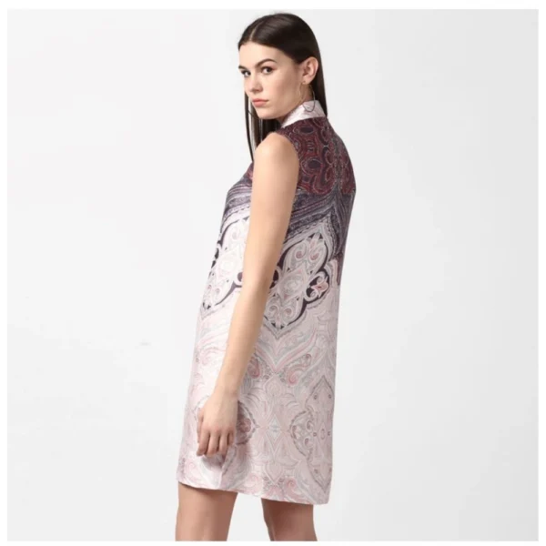 Women's Polyester Printed Sleeveless Above Knee Dress (Orange) - Image 6