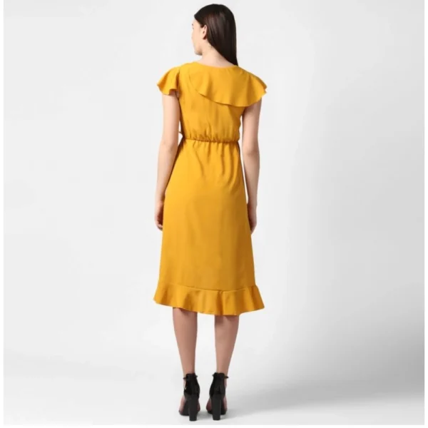 Women's Polyester Ruffled Cap Sleeve Knee-Length Dress (Yellow) - Image 6