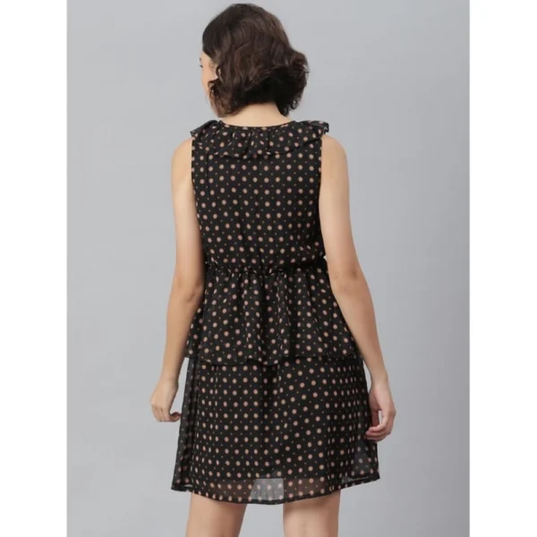 Women's Polyester Peplum Sleeveless Above Knee Dress (Black) - Image 6