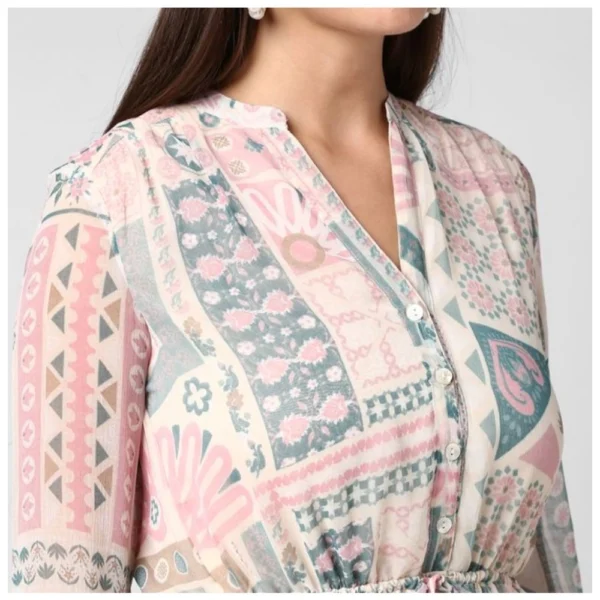 Women's Polyester Printed Long Sleeves Above Knee Dress (Light Pink - Off White) - Image 2