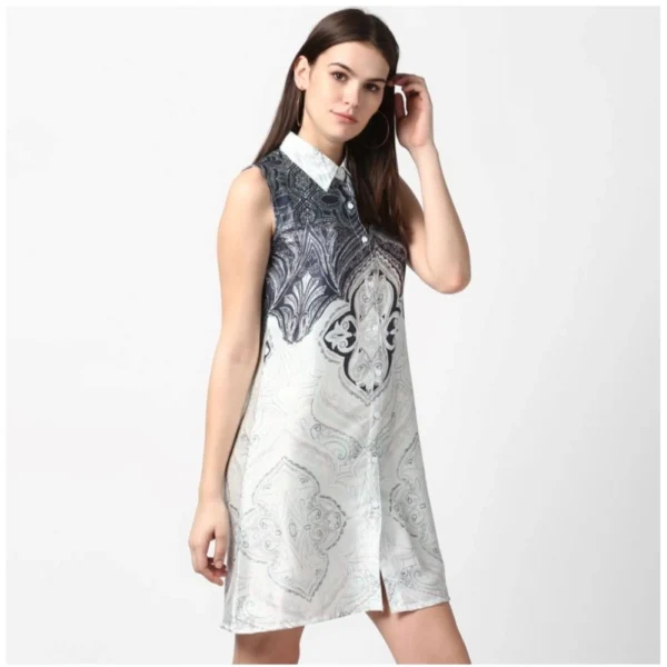 Women's Polyester Printed Sleeveless Above Knee Dress (Blue) - Image 3