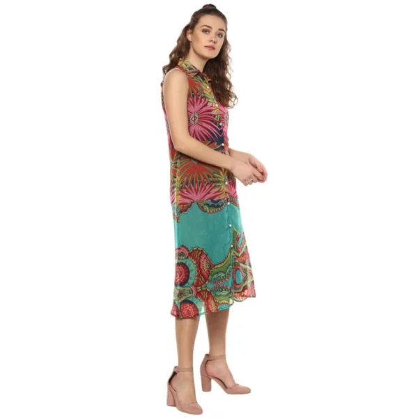 Women's Polyester Floral Sleeveless Below Knee Dress (Multicolor) - Image 4