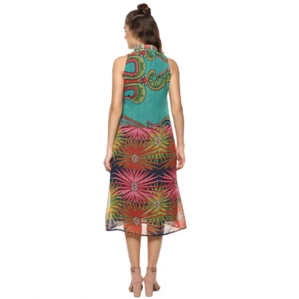 Women's Polyester Floral Sleeveless Below Knee Dress (Multicolor) - Image 7