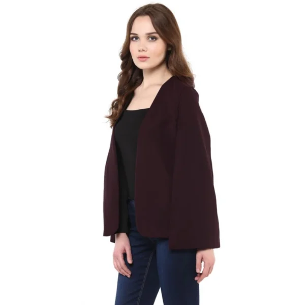 Women's Polyester Solid Cape Sleeve Blazer (Wine) - Image 3