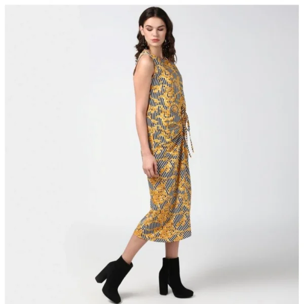 Women's Polyester Chain Print Sleeveless Below Knee Dress (Yellow - Black) - Image 5