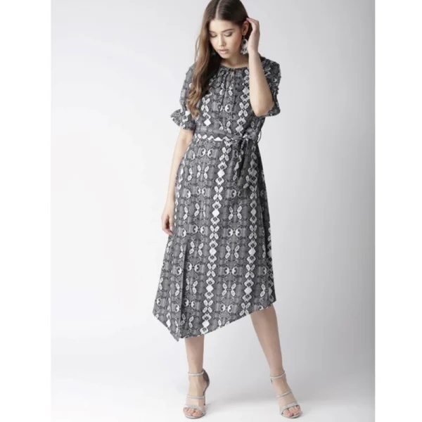 Women's Polyester Animal Print Short Sleeve Knee-Length Dress (Black - White) - Image 6