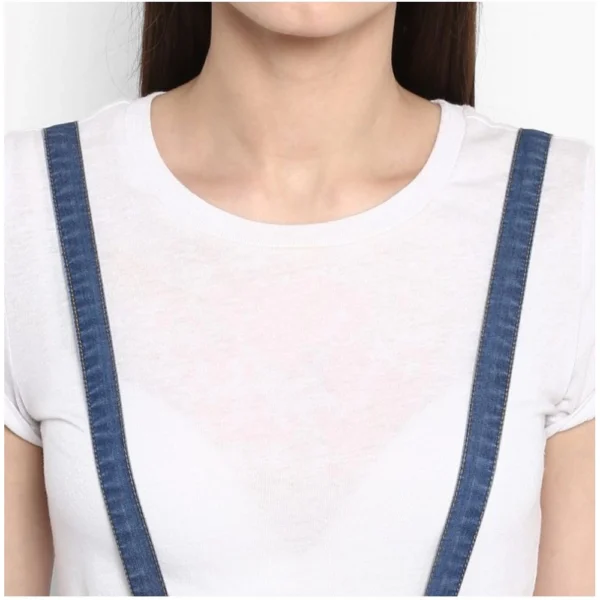 Women's Denim Solid Shoulder Straps Below Knee Dress (Blue) - Image 2