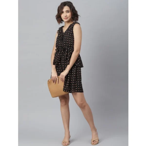 Women's Polyester Peplum Sleeveless Above Knee Dress (Black) - Image 5