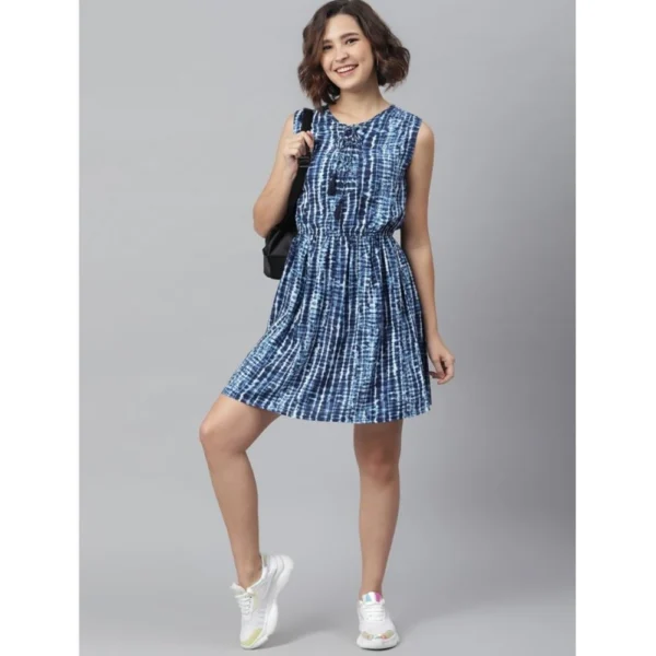 Women's Rayon Tie & Dye Sleeveless Above Knee Dress (Blue) - Image 5
