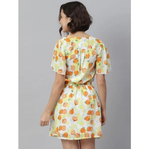 Women's Polyester Printed Flutter Above Knee Dress (Orange - Yellow) - Image 6