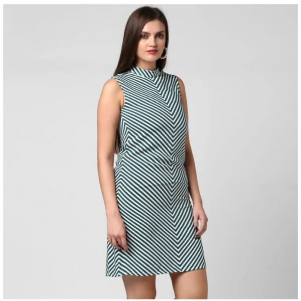Women's Polyester Striped Sleeveless Above Knee Dress (Green) - Image 3