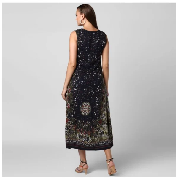 Women's Rayon Floral Sleeveless Calf-length Dress (Black) - Image 7