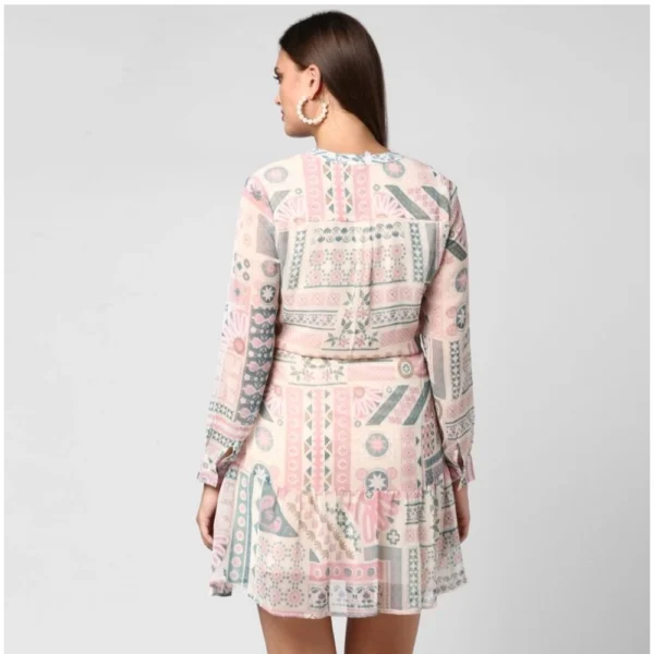 Women's Polyester Printed Long Sleeves Above Knee Dress (Light Pink - Off White) - Image 7