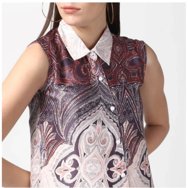 Women's Polyester Printed Sleeveless Above Knee Dress (Orange) - Image 2