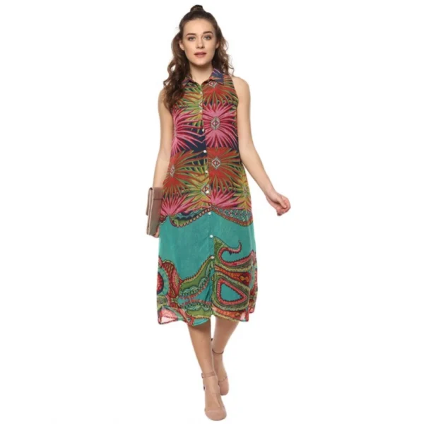 Women's Polyester Floral Sleeveless Below Knee Dress (Multicolor) - Image 6