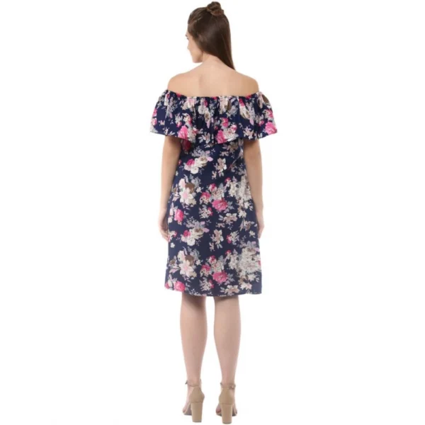 Women's Polyester Crepe Floral Half Sleeve Above Knee Dress (Navy Blue) - Image 7