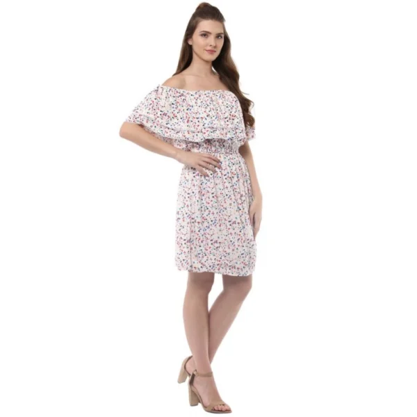 Women's Rayon Floral Half Sleeve Above Knee Dress (Multicolor) - Image 4